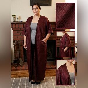Elegant Burgundy Women's open abaya , kaftan free size